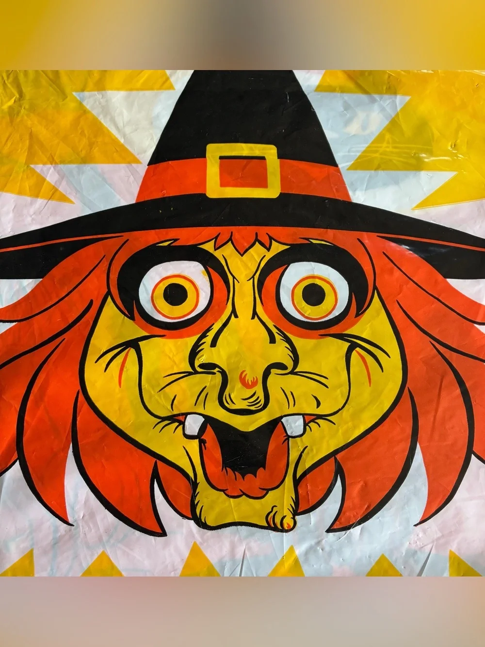 Vtg Halloween 2 Sided Black Cat Plastic Trick Or Treat Bag Witch Decoration Snap